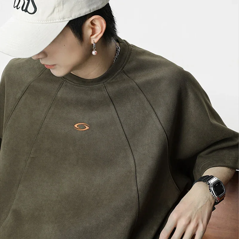 Brand Splicing Suede Male T Shirt 2025 Summer New American Vintage Short Sleeve T-shirts Man Solid Color Mens Clothing
Brand Splicing Suede Male T Shirt 2025 Summer New American Vintage Short Sleeve T-shirts Man Solid Color Mens Clothing