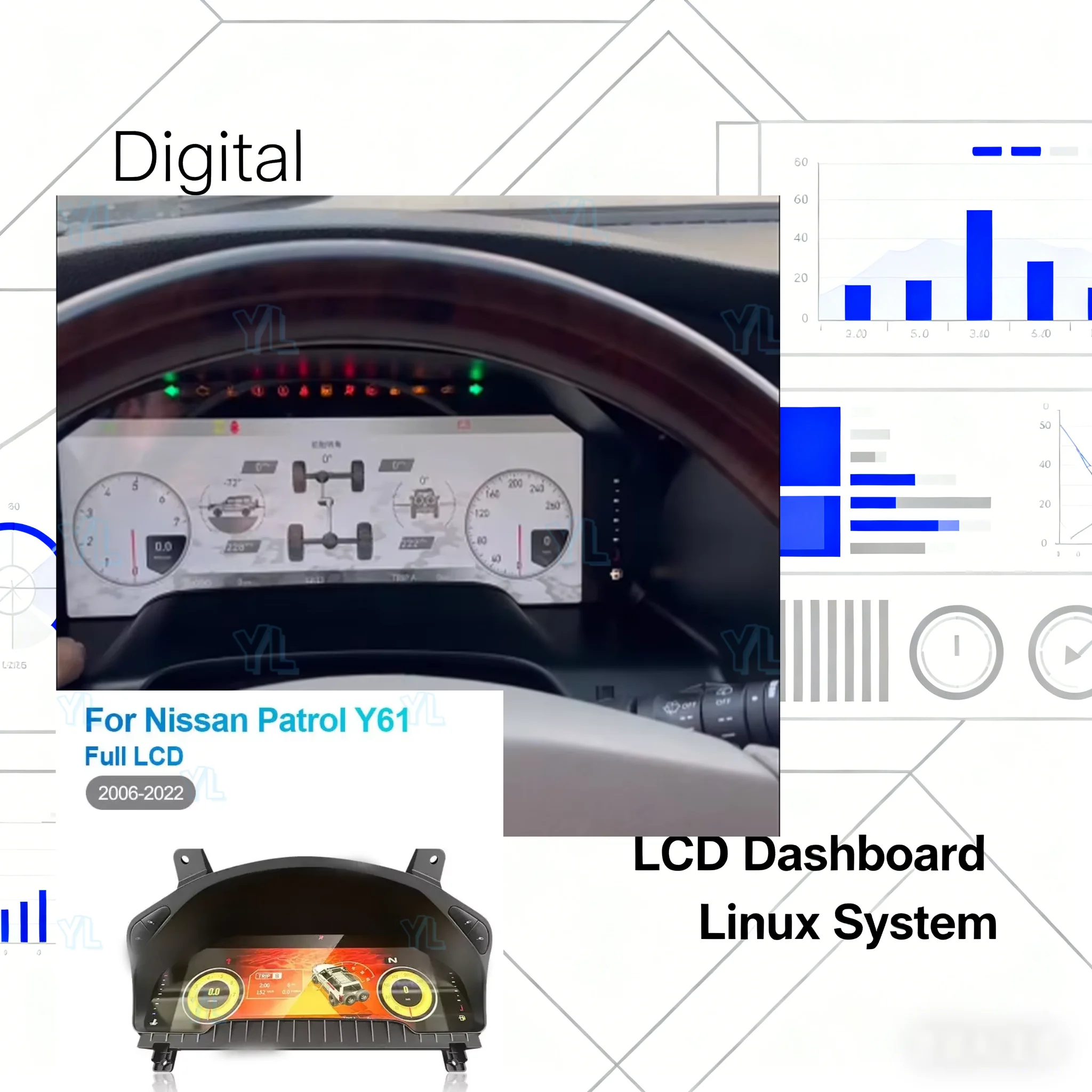 12.3“ For Nissan Patrol Y61 2006 2007- 2022 Screen Digital Cluster Car LCD Dashboard Speedometer Virtual Cockpit Instrument Pane
12.3“ For Nissan Patrol Y61 2006 2007- 2022 Screen Digital Cluster Car LCD Dashboard Speedometer Virtual Cockpit Instrument Pane