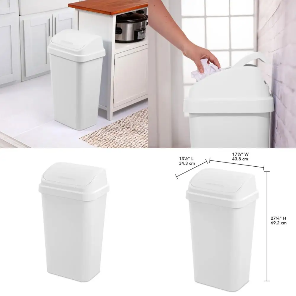 13 Gallon White Square Wastebasket with Swing Top Lid - Modern Trash Can for Kitchen, Bathroom, Garage, and Workspace
13 Gallon White Square Wastebasket with Swing Top Lid - Modern Trash Can for Kitchen, Bathroom, Garage, and Workspace