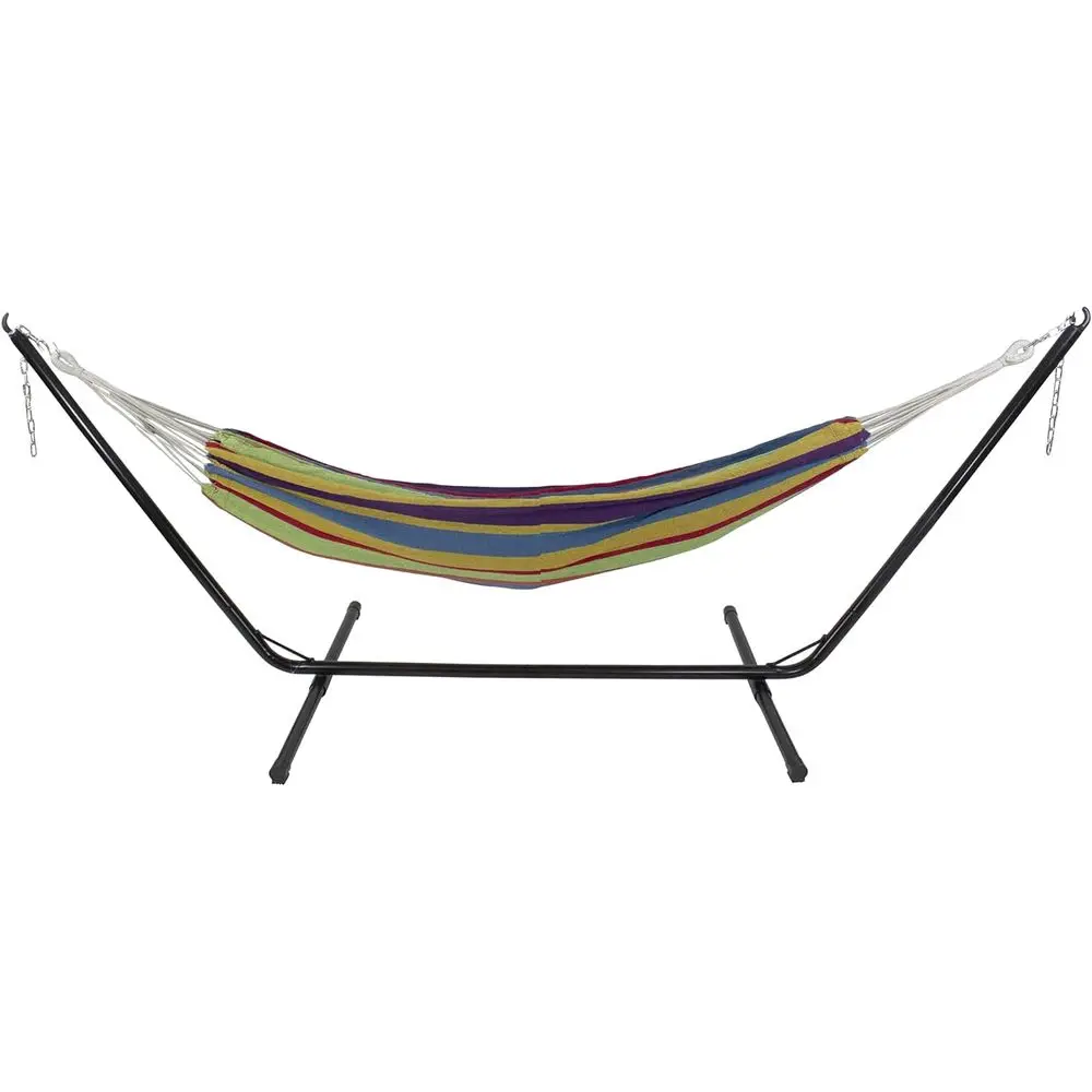 72 Inch Yellow and Blue Striped Woven Double Hammock
72 Inch Yellow and Blue Striped Woven Double Hammock