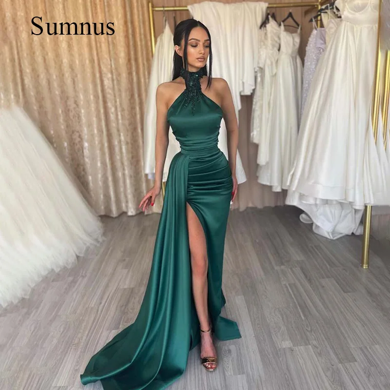 Sumnus Dark Green Sequins Halter Mermaid Prom Dresses Side Split Bespoke Draped Train Party Dress Custom Made Vestidos de Fiesta
Sumnus Dark Green Sequins Halter Mermaid Prom Dresses Side Split Bespoke Draped Train Party Dress Custom Made Vestidos de Fiesta