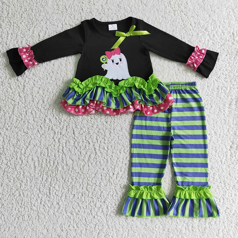 Baby Girl Halloween Embroidery Ghost Kid Clothes Infant Long Sleeve Cotton Shirt Stripe Ruffle Pants Toddler Children New Outfit
Baby Girl Halloween Embroidery Ghost Kid Clothes Infant Long Sleeve Cotton Shirt Stripe Ruffle Pants Toddler Children New Outfit