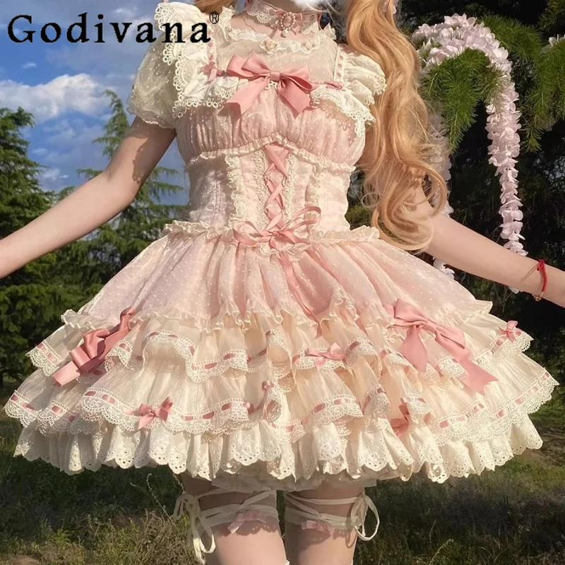 Lolita Original Ballet Style Cake Dress Japanese Doll Feeling Jsk Dress Sweet Princess Fairy Temperament Lace Bow Bud Dresses
Lolita Original Ballet Style Cake Dress Japanese Doll Feeling Jsk Dress Sweet Princess Fairy Temperament Lace Bow Bud Dresses