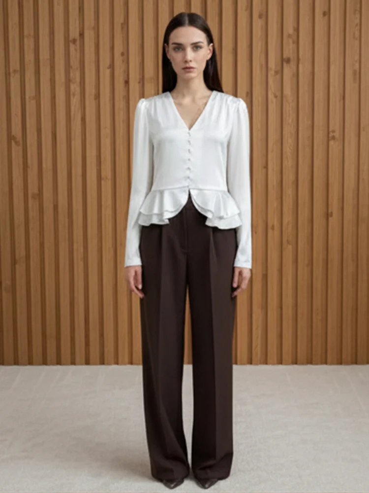 Solid Satin Blouse Elegant Ruched Women Puff Sleeve V Neck Long Sleeve Ruffle Hem Peplum Top 2026 Women Office Daily Commute Top
Solid Satin Blouse Elegant Ruched Women Puff Sleeve V Neck Long Sleeve Ruffle Hem Peplum Top 2026 Women Office Daily Commute Top