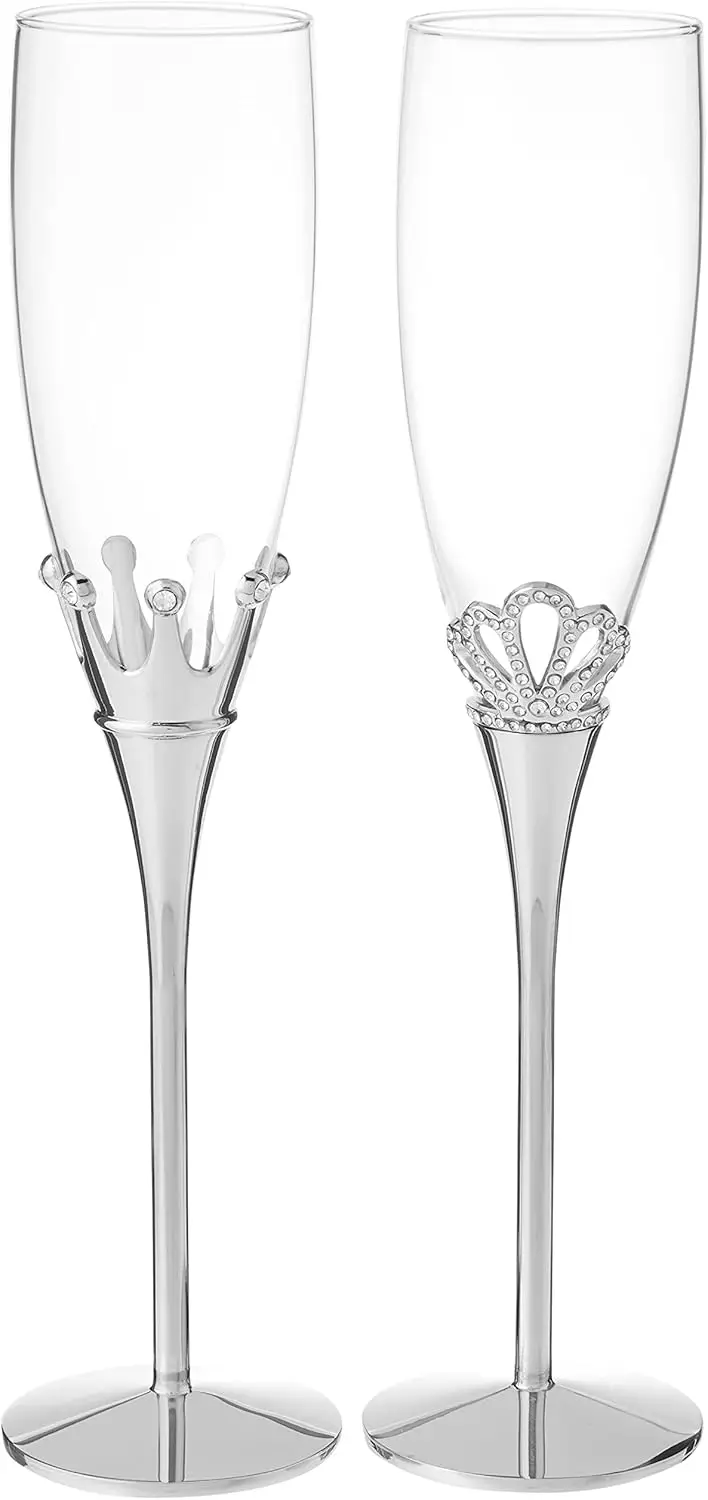 Никелированные стеклянные флейты для тостов шампанского на свадьбу/юбилей, король и королева, набор из 2 шт.
Никелированные стеклянные флейты для тостов шампанского на свадьбу/юбилей, король и королева, набор из 2 шт.