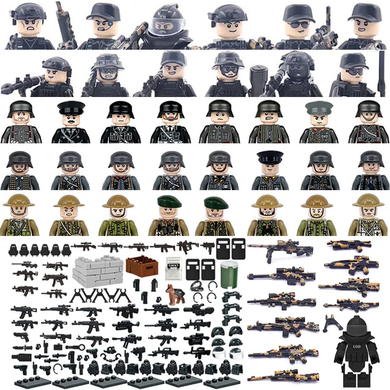 Военные строительные блоки Solider, фигурки, подарки, оружие, пистолет, оборудование, мешок с песком, полиция, собака, жилет, щит, ремень, рюкзак, игрушки для детей
Военные строительные блоки Solider, фигурки, подарки, оружие, пистолет, оборудование, мешок с песком, полиция, собака, жилет, щит, ремень, рюкзак, игрушки для детей