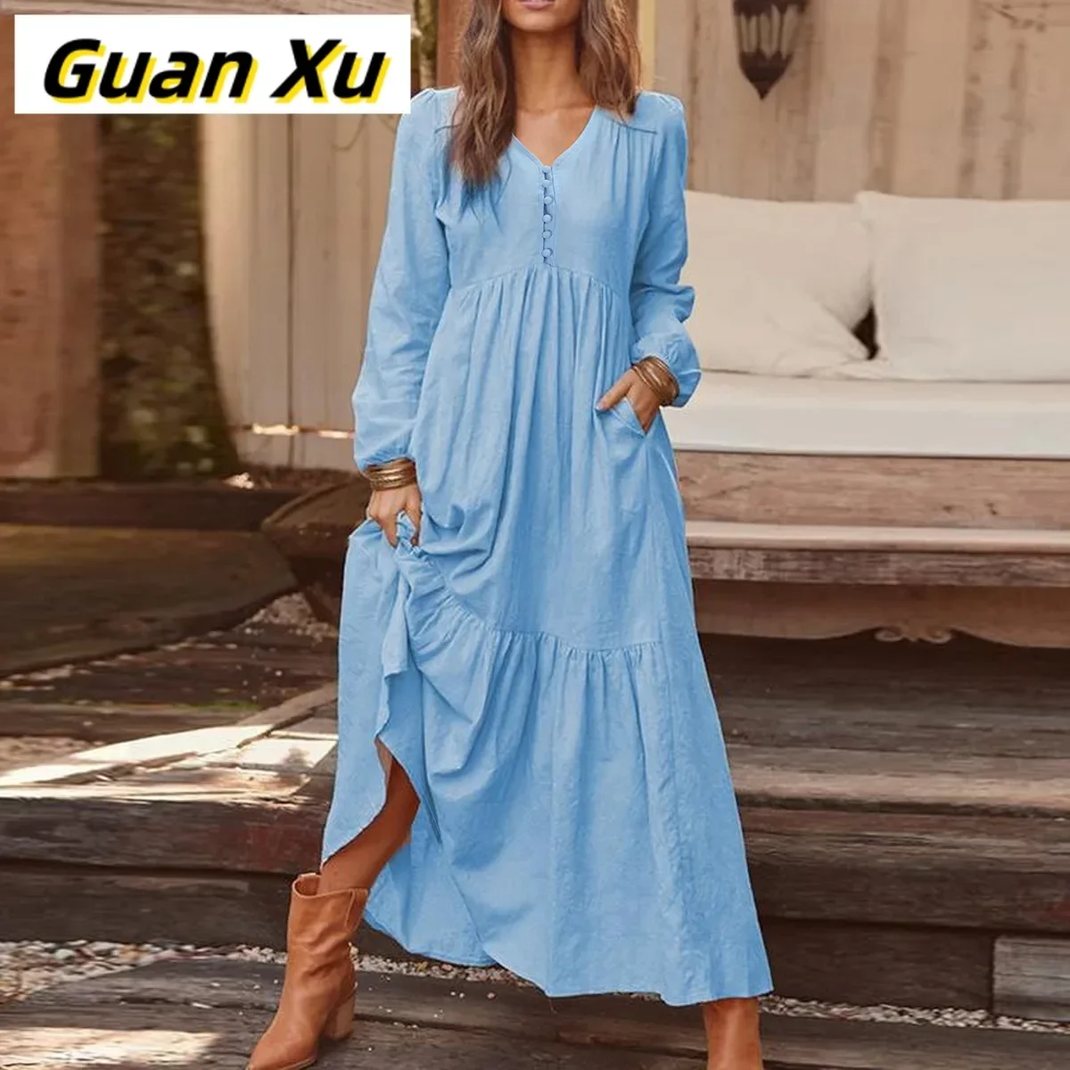 Spring and Summer Best-selling Fashionable and Simple Solid-color V-neck Waist-cinching Dress
Spring and Summer Best-selling Fashionable and Simple Solid-color V-neck Waist-cinching Dress