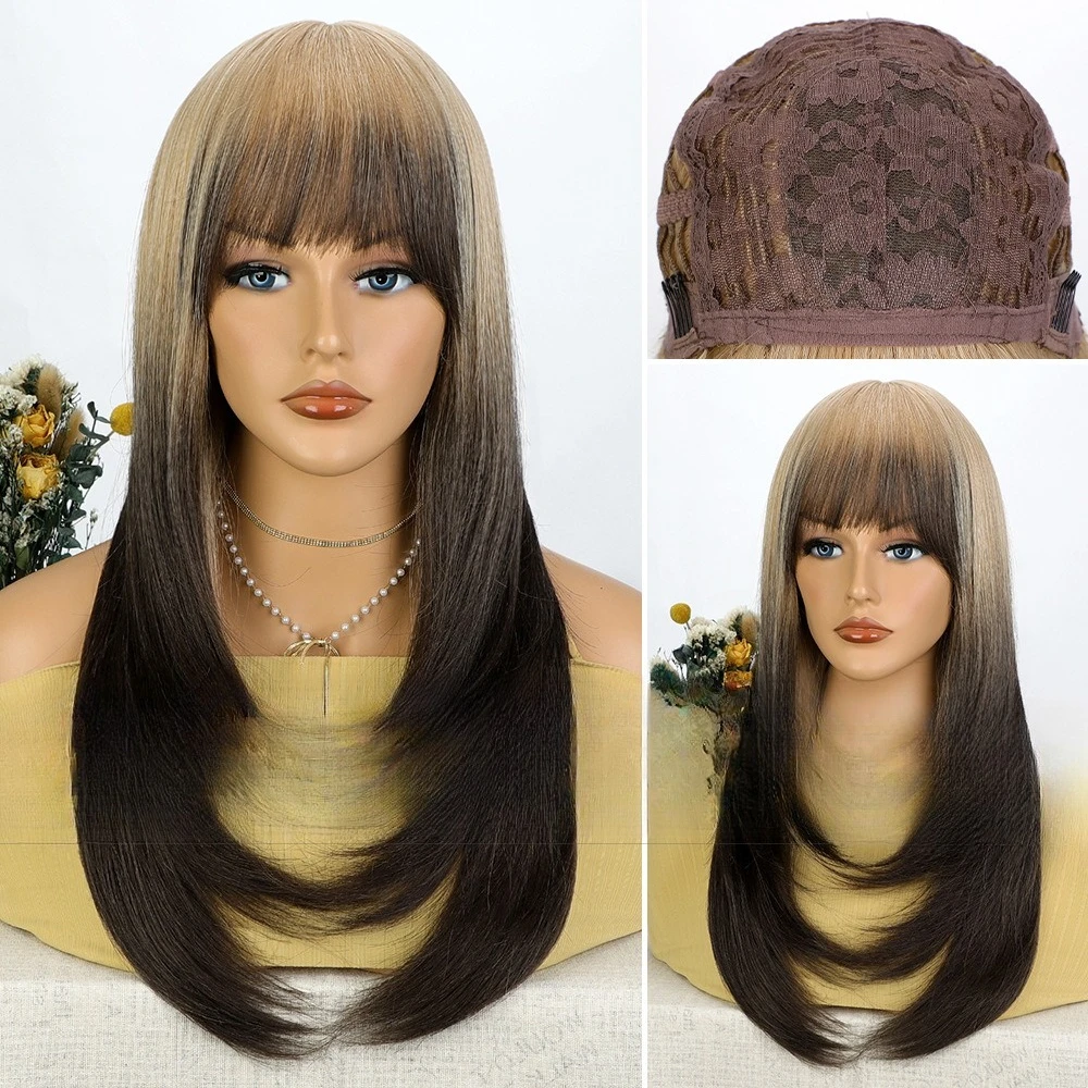 Female gradual change wig layered long straight hair chemical fiber headgear wigs
Female gradual change wig layered long straight hair chemical fiber headgear wigs