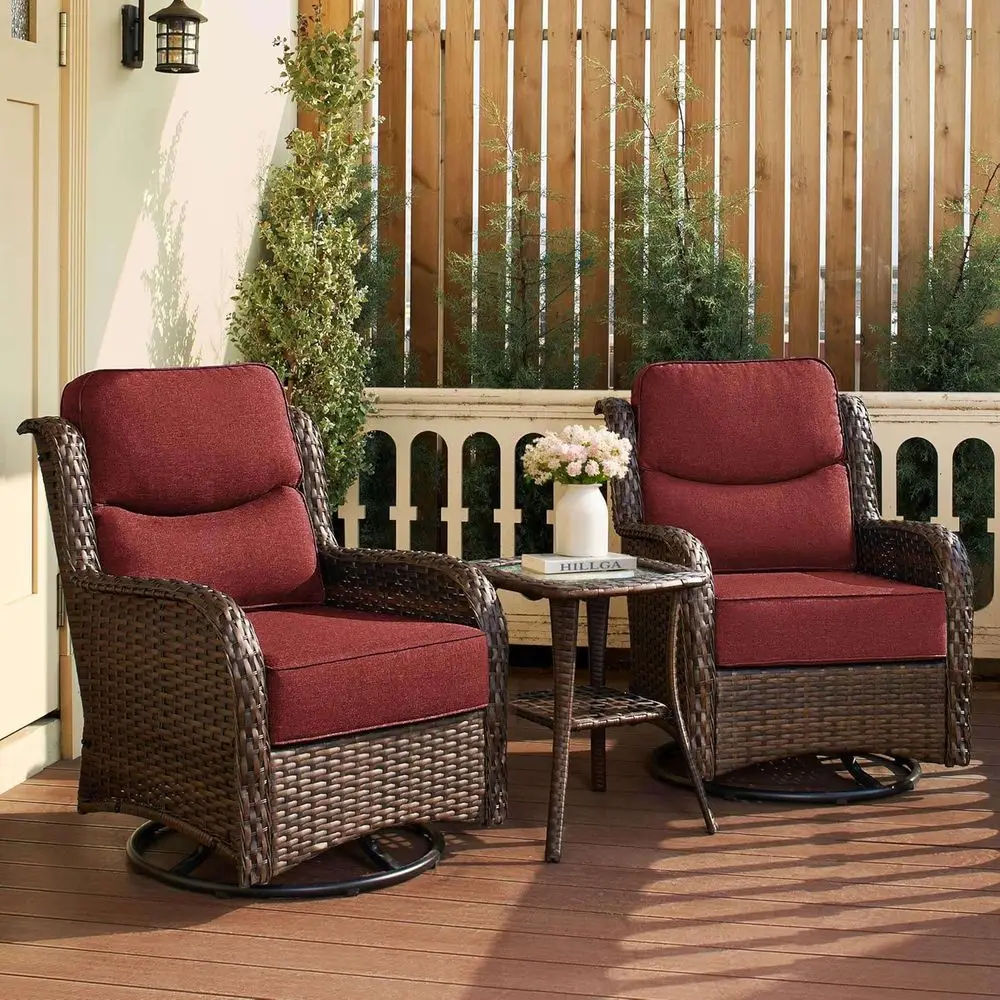 Elegant Outdoor Patio Furniture Set with Plush Cushions, High Back Swivel Rockers, Weather-Resistant 3-Piece Set for Porch, Deck
Elegant Outdoor Patio Furniture Set with Plush Cushions, High Back Swivel Rockers, Weather-Resistant 3-Piece Set for Porch, Deck