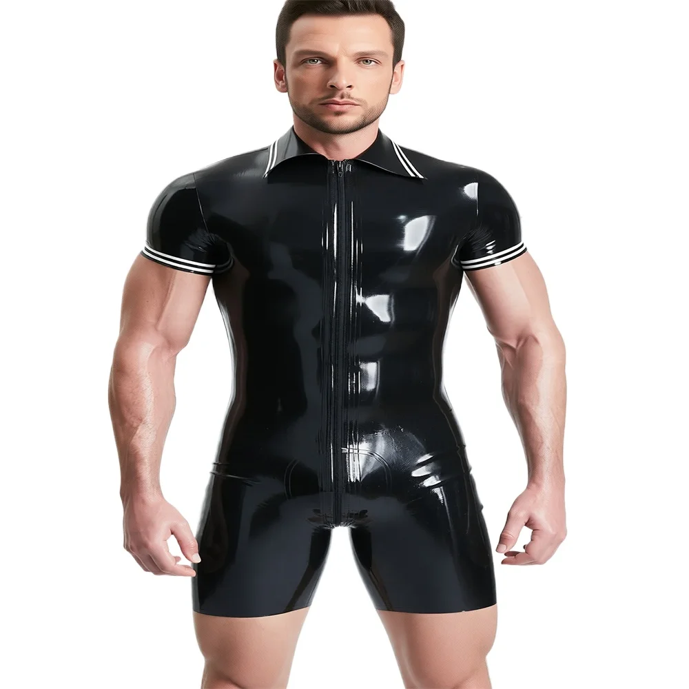Customizable Black Latex Polo Romper Rubber Short Sleeve Bodysuit with Front Zipper Men's Cosplay
Customizable Black Latex Polo Romper Rubber Short Sleeve Bodysuit with Front Zipper Men's Cosplay