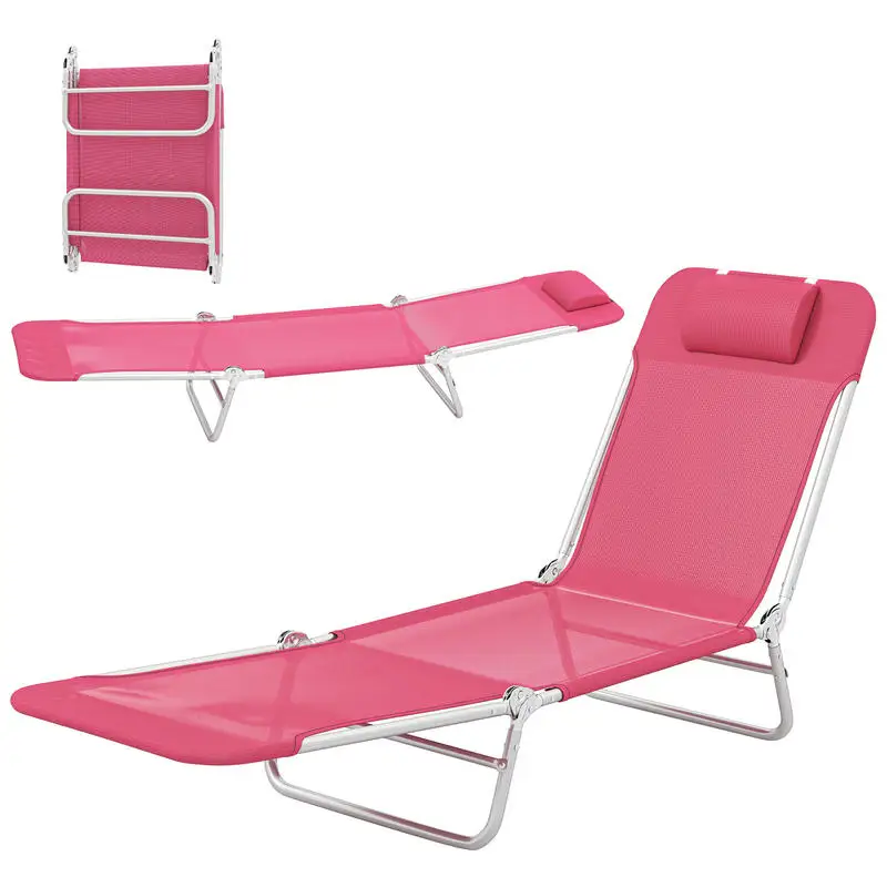 Folding Chaise Lounge Chair, Portable Tanning Chair with Adjustable Backrest, Pillow for Beach Poolside Patio, Pink
Folding Chaise Lounge Chair, Portable Tanning Chair with Adjustable Backrest, Pillow for Beach Poolside Patio, Pink