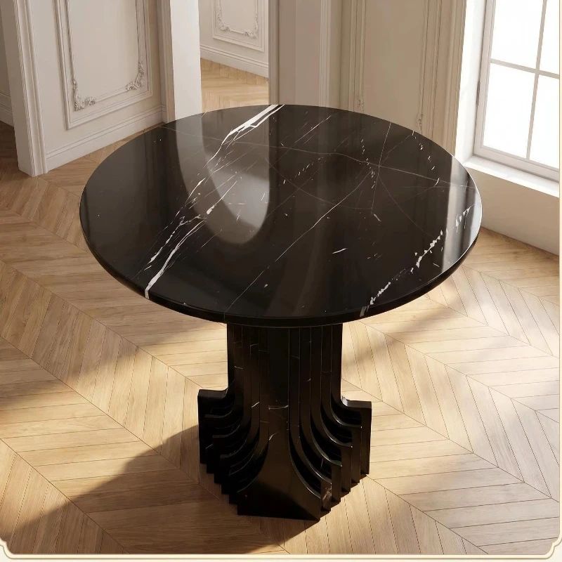 Luxurious black marble round dining table, 6-seater with a true glossy polished finish, high-end waterproof
Luxurious black marble round dining table, 6-seater with a true glossy polished finish, high-end waterproof
