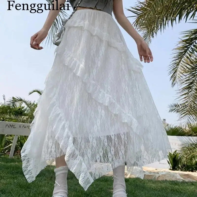 Women's White Lace Tiered Maxi Skirt High Waist A-Line Irregular Hem Summer Skirt
Women's White Lace Tiered Maxi Skirt High Waist A-Line Irregular Hem Summer Skirt