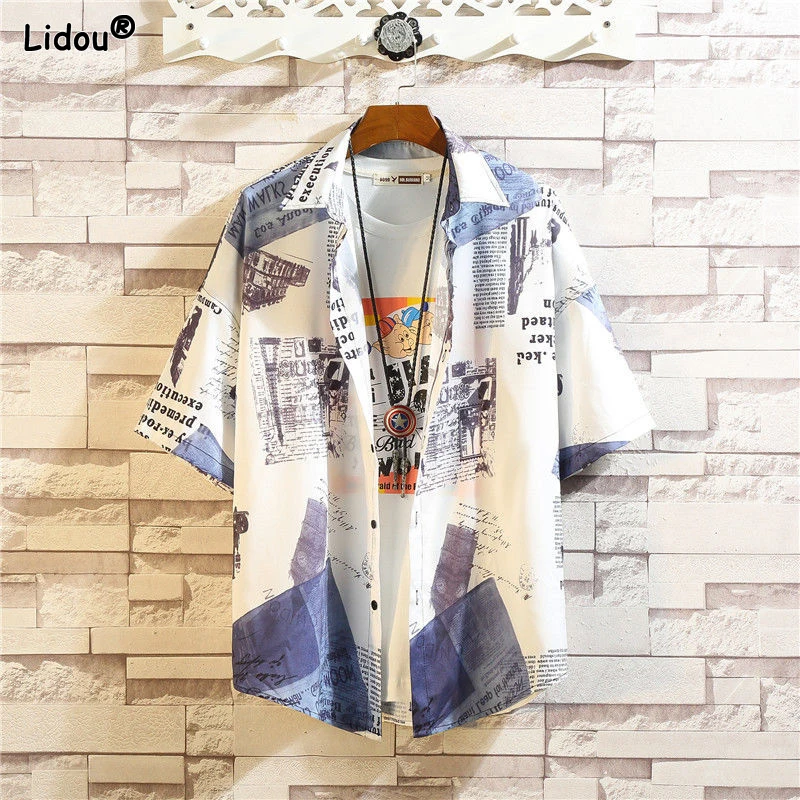 Short Sleeve Printing Shirts Letter Loose Handsome Fashion Man Turn-down Collar Street Casual Spring Summer Thin Men's Clothing
Short Sleeve Printing Shirts Letter Loose Handsome Fashion Man Turn-down Collar Street Casual Spring Summer Thin Men's Clothing
