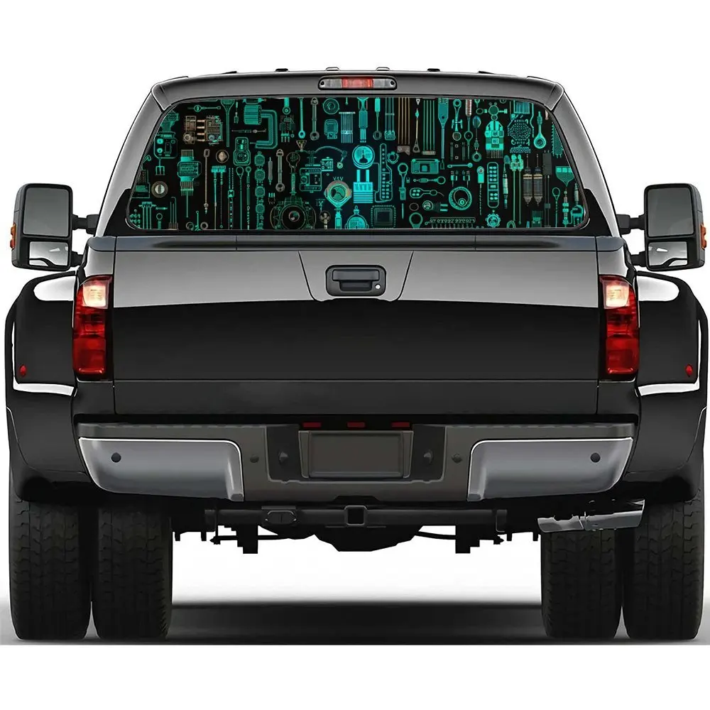 Techno Tool Array Green Car Accessories Rear Windshield Sticker, Truck Window See Through Perforated Window Car Vinyl Wraps Deca