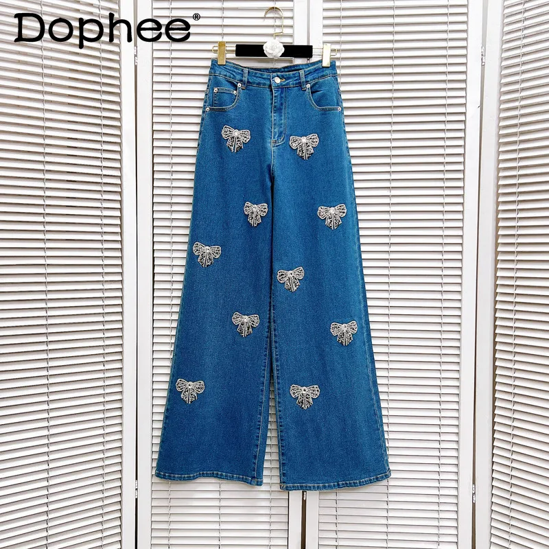 2025 Spring Autumn Heavy Industry Hot Diamond Bow Straight Trousers Temperament Wide-leg Casual Pants High-waisted Jeans Women
2025 Spring Autumn Heavy Industry Hot Diamond Bow Straight Trousers Temperament Wide-leg Casual Pants High-waisted Jeans Women