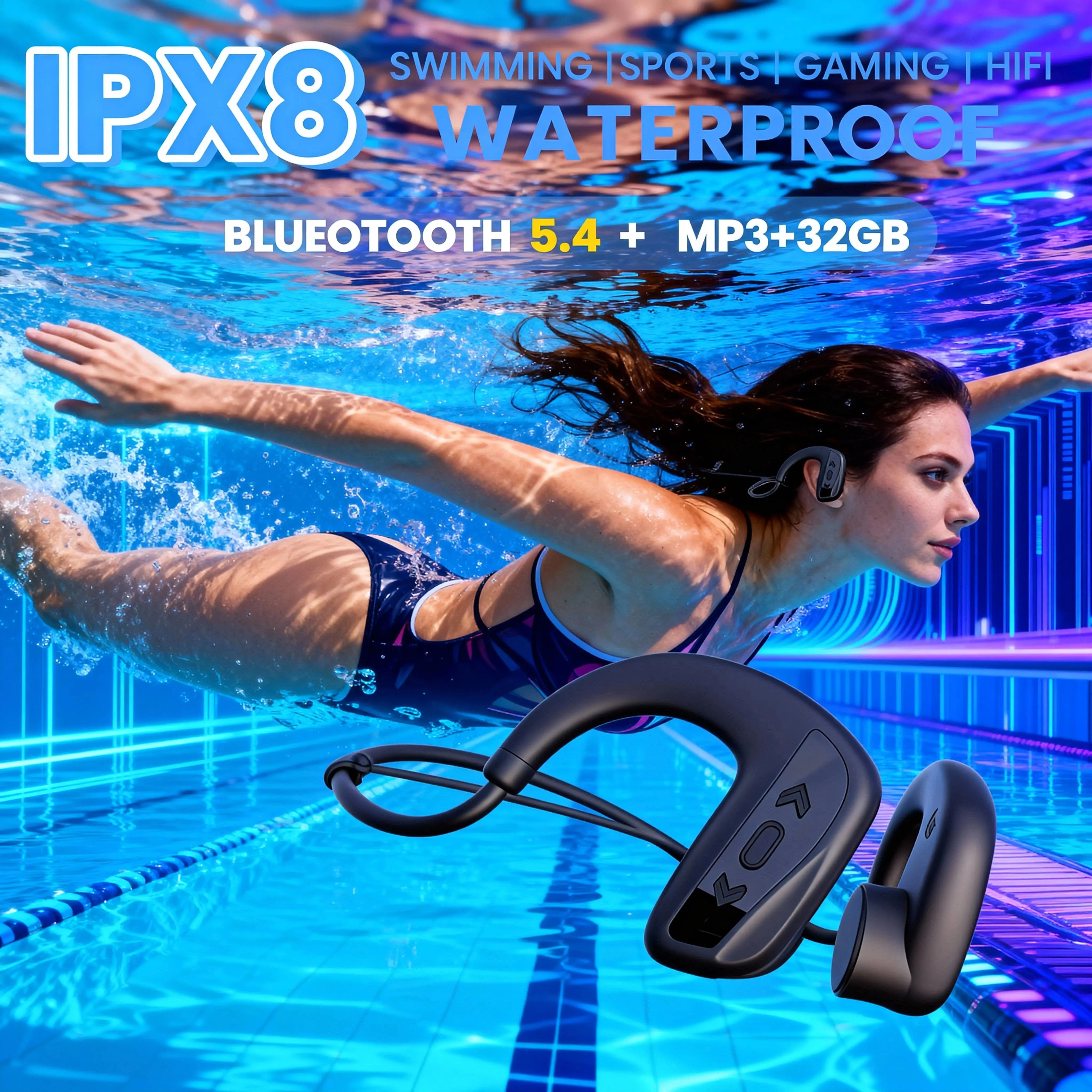 open-Ear Bone Conduction Sports Headphones 32G Memory Bluetooth 5.4 Open Ear Headphones Design for Swimming Running Cycling
open-Ear Bone Conduction Sports Headphones 32G Memory Bluetooth 5.4 Open Ear Headphones Design for Swimming Running Cycling