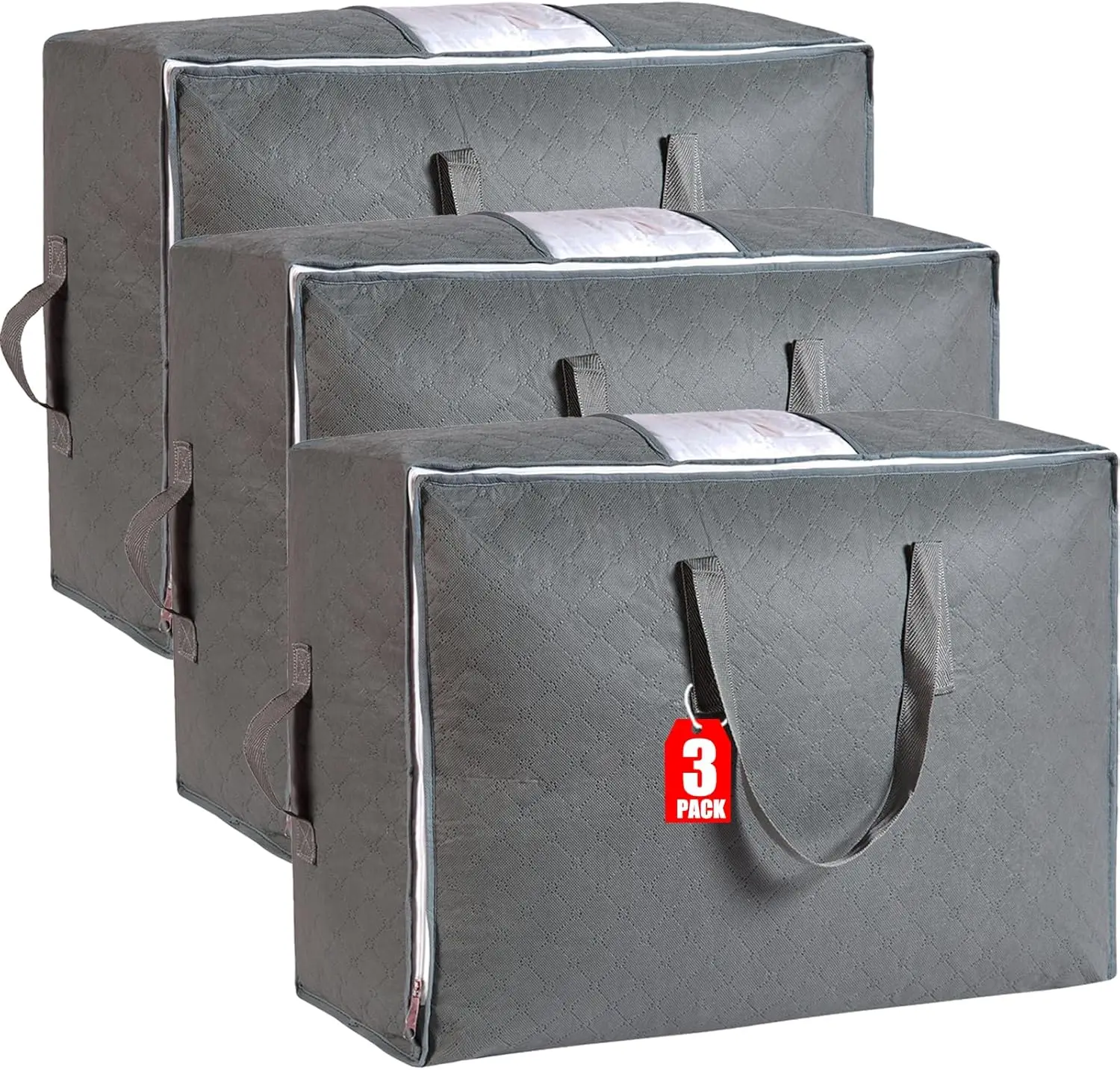 105L Extra Large Storage Bags for Blankets, Comforters, Bedding, Clothes, Pillows - Closet Organizers with Handles & Clear Window, Foldable, Breathable (Grey, 3-Pack)
105L Extra Large Storage Bags for Blankets, Comforters, Bedding, Clothes, Pillows - Closet Organizers with Handles & Clear Window, Foldable, Breathable (Grey, 3-Pack)