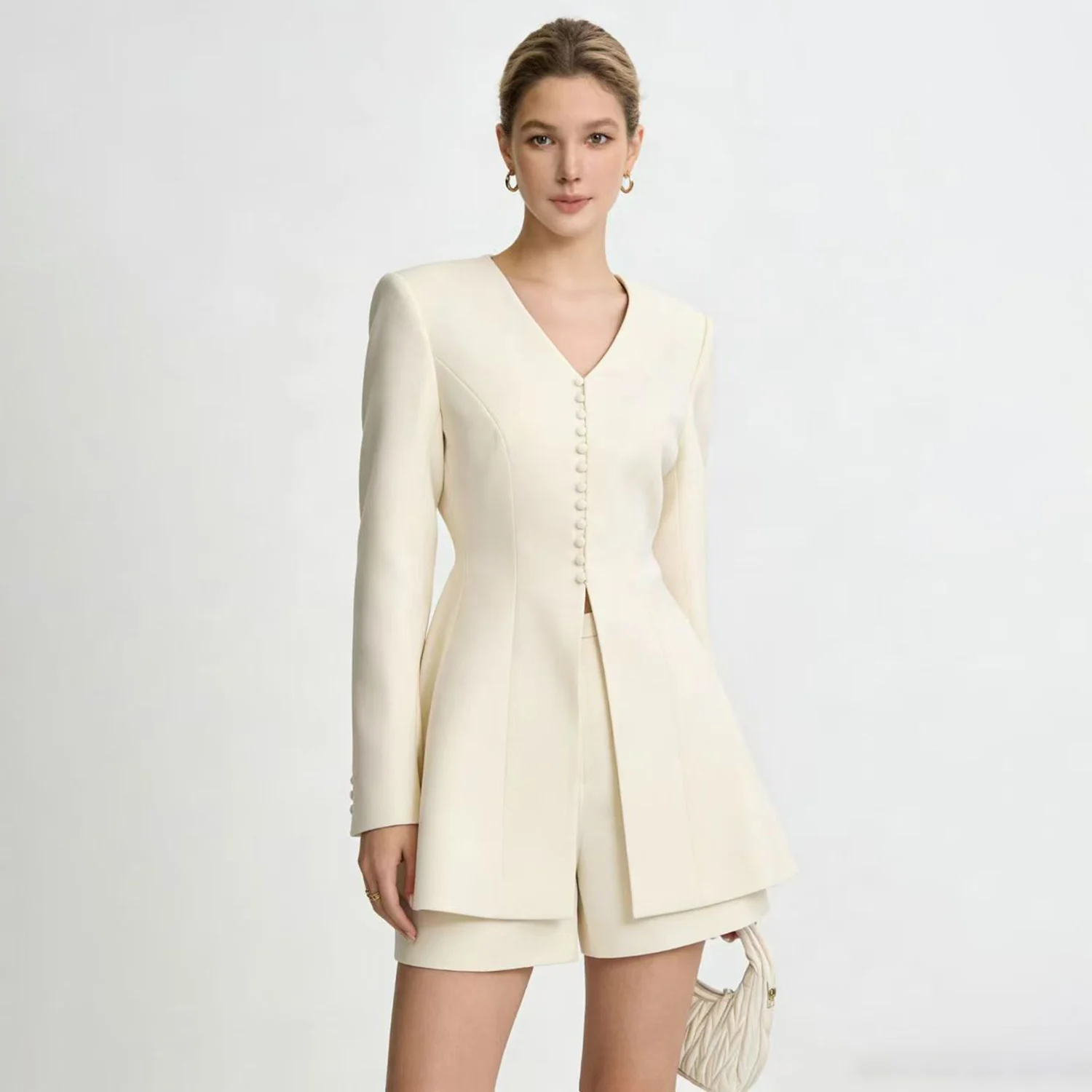 DNBS Women's Elegant Beige V-neck Blazer, Long Sleeve Single Breasted Peplum Suit Jacket for Office
DNBS Women's Elegant Beige V-neck Blazer, Long Sleeve Single Breasted Peplum Suit Jacket for Office