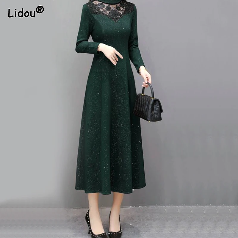 Women's Autumn New Stand Collar Pullover Dress Fashionable Upscale Temperament Lace Embroidery Splicing Long Sleeve A-line Skirt
Women's Autumn New Stand Collar Pullover Dress Fashionable Upscale Temperament Lace Embroidery Splicing Long Sleeve A-line Skirt