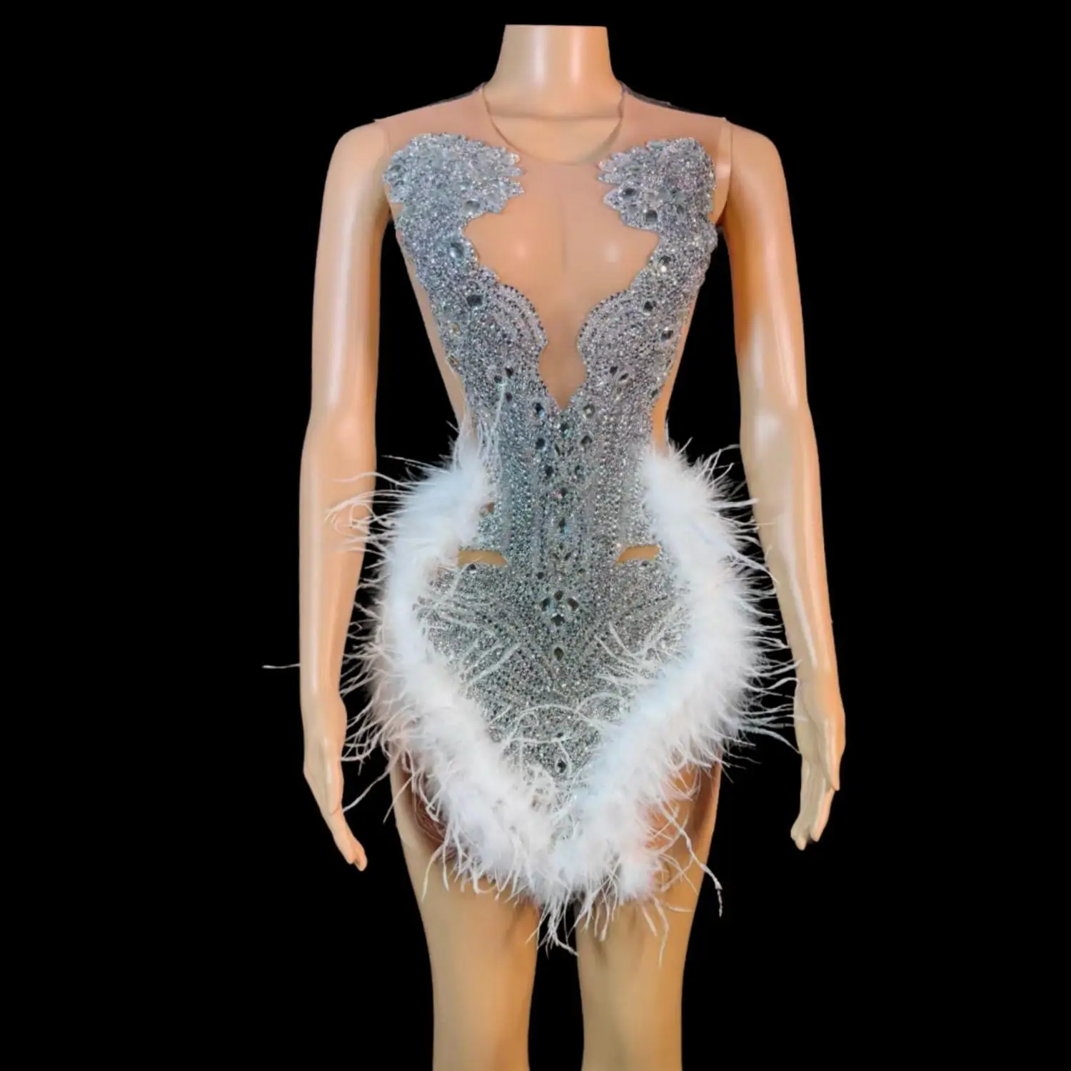Sparkly Rhinestones Sequins Mesh Short Feather Dress Women Birthday Party Wedding Party Dress Bar Nightclub Prom Show Stage Wear
Sparkly Rhinestones Sequins Mesh Short Feather Dress Women Birthday Party Wedding Party Dress Bar Nightclub Prom Show Stage Wear