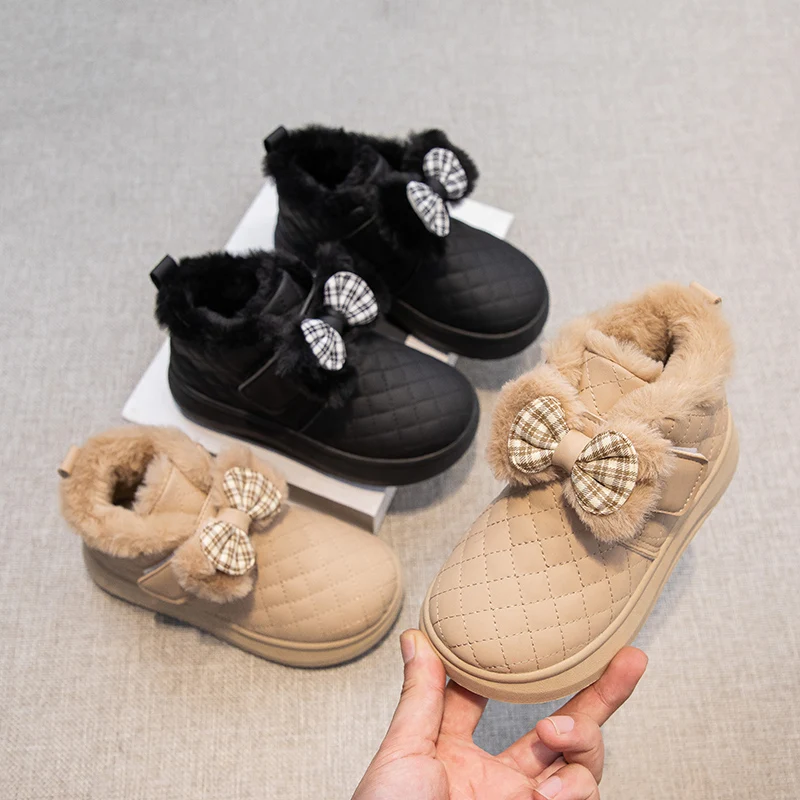 Winter Girls Plush Lined Bown Ankle Boots Pu Leather Warm Design Non-slip Kids Causal Shoes Luxury Cute Childrens Fashion Boots
Winter Girls Plush Lined Bown Ankle Boots Pu Leather Warm Design Non-slip Kids Causal Shoes Luxury Cute Childrens Fashion Boots