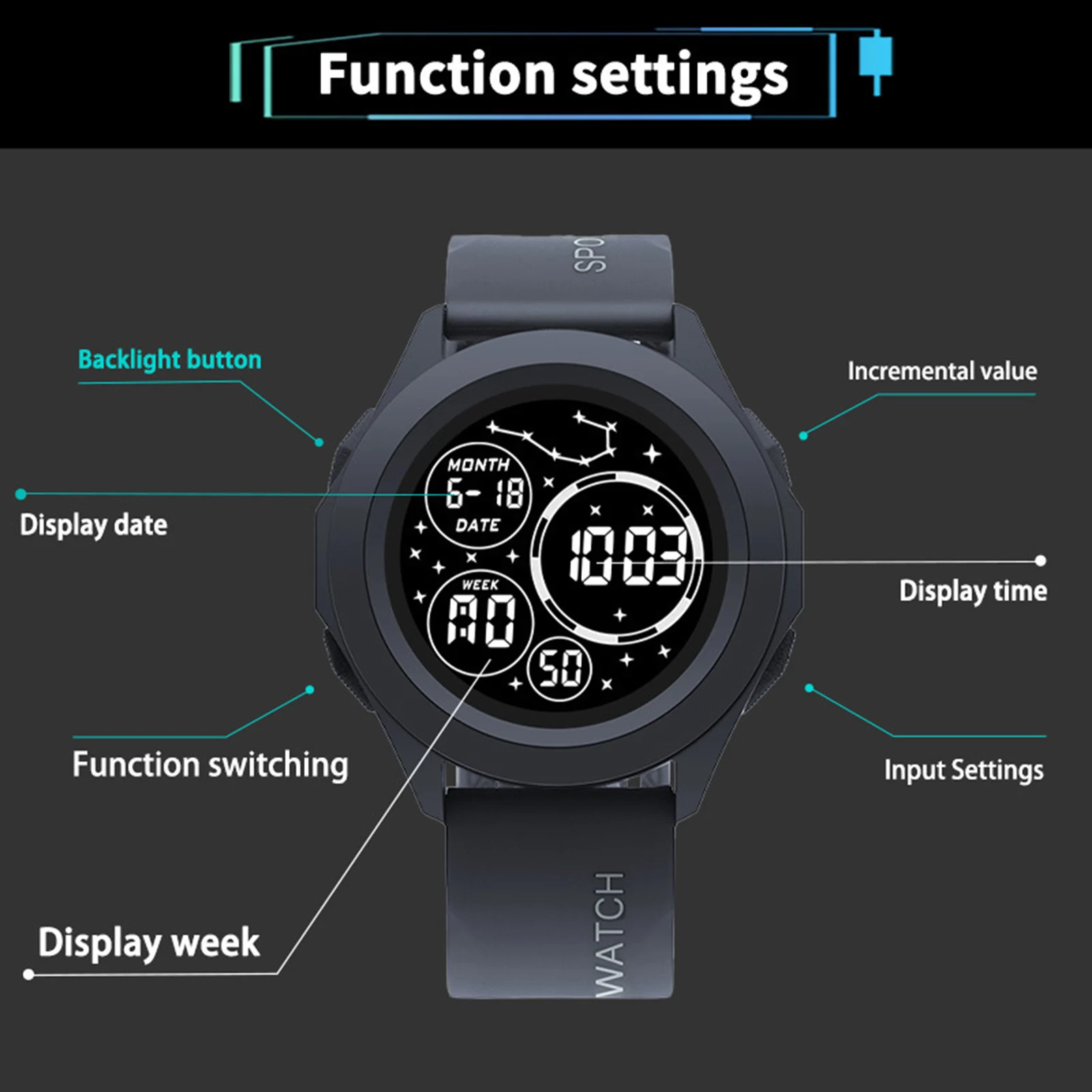 Men's Sports Digital Watches Luminous Wide-Angle Display Date Round Digital Watches for Male Adult College Students HSJ88
Men's Sports Digital Watches Luminous Wide-Angle Display Date Round Digital Watches for Male Adult College Students HSJ88