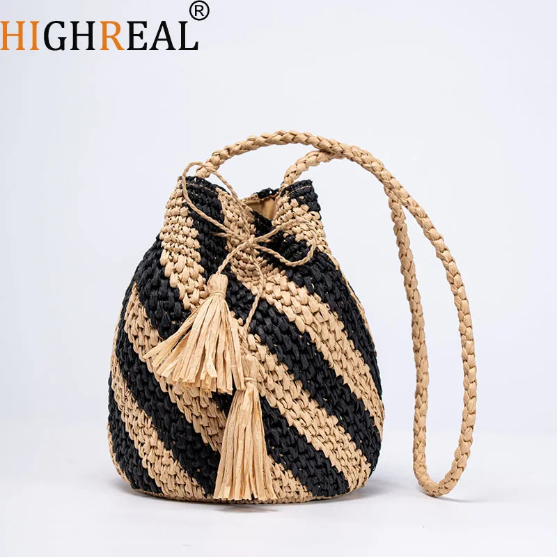 Bohemia Style Shoulder Bag Handmade Grass Woven Crossbody Bag Leisure Vacation Beach Women's Woven Bucket Handbag
Bohemia Style Shoulder Bag Handmade Grass Woven Crossbody Bag Leisure Vacation Beach Women's Woven Bucket Handbag