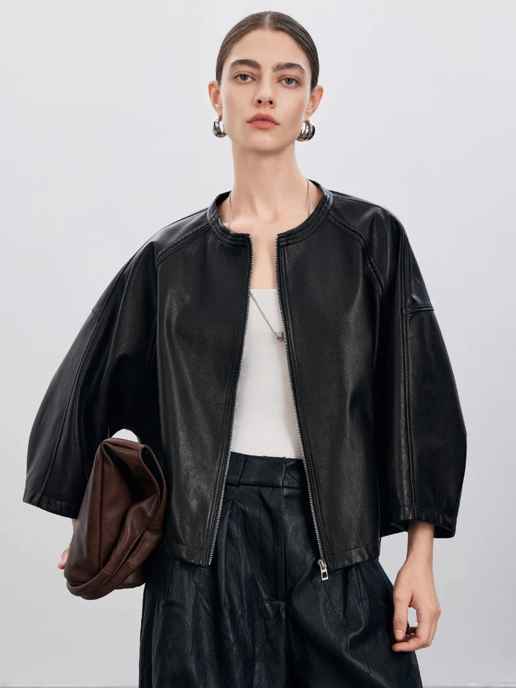 Classic O-neck Genuine Leather Jackets for Women Spring Autumn 2026 New High-end Simple Casual Black Short Real Goatskin Coat
Classic O-neck Genuine Leather Jackets for Women Spring Autumn 2026 New High-end Simple Casual Black Short Real Goatskin Coat