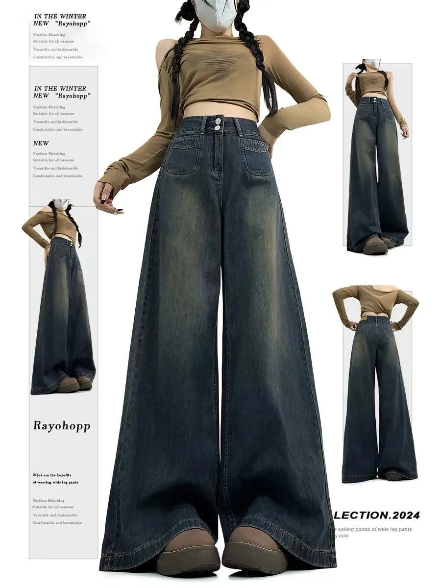 High Waist Wide Leg Denim Jeans Women's Spring Autumn Casual Drapey Cement Grey Large Size Floor-Length Pants
High Waist Wide Leg Denim Jeans Women's Spring Autumn Casual Drapey Cement Grey Large Size Floor-Length Pants