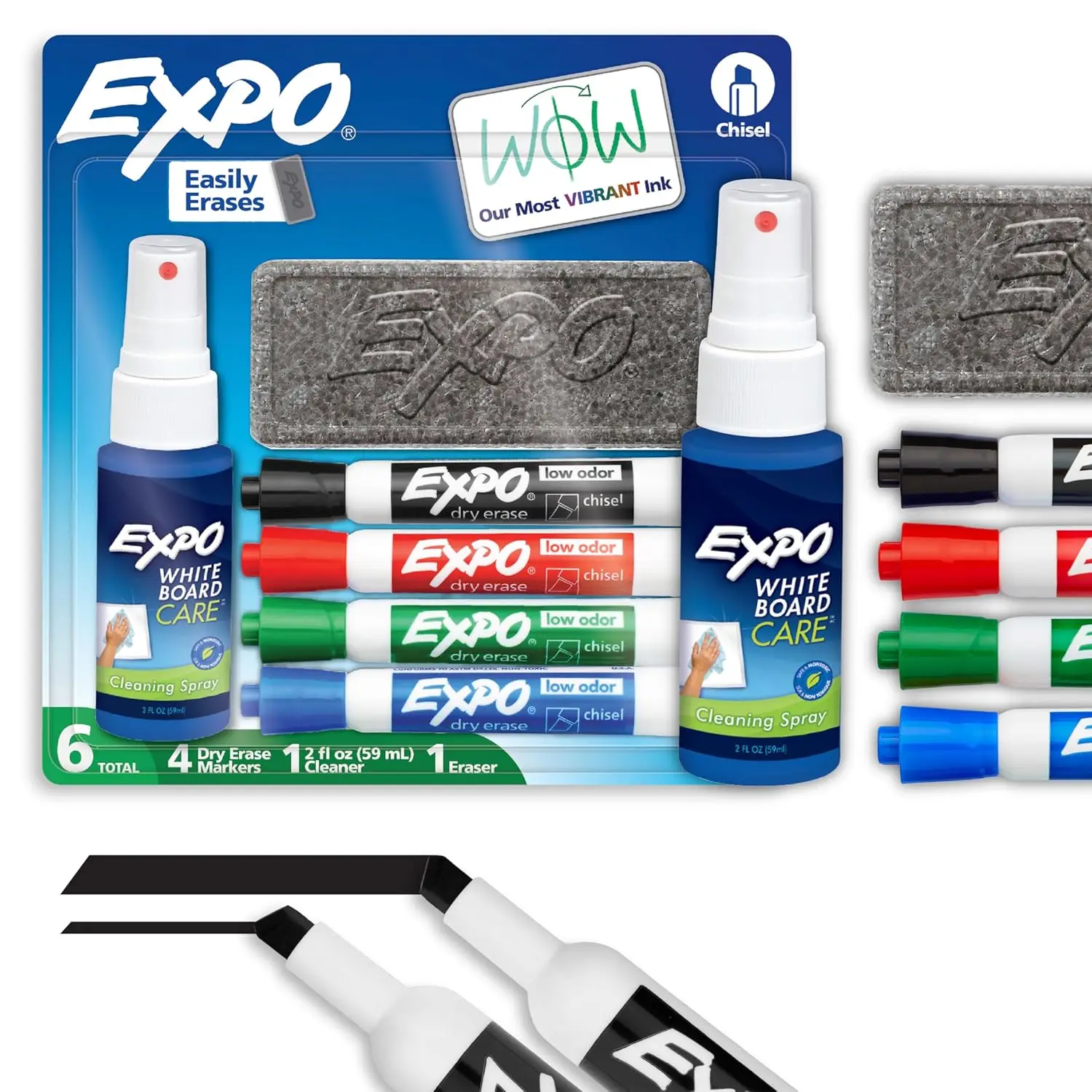 Dry Erase Markers Kit, Chisel Tip, Assorted Colors, Eraser & Spray Cleaner, 6 Count
Dry Erase Markers Kit, Chisel Tip, Assorted Colors, Eraser & Spray Cleaner, 6 Count