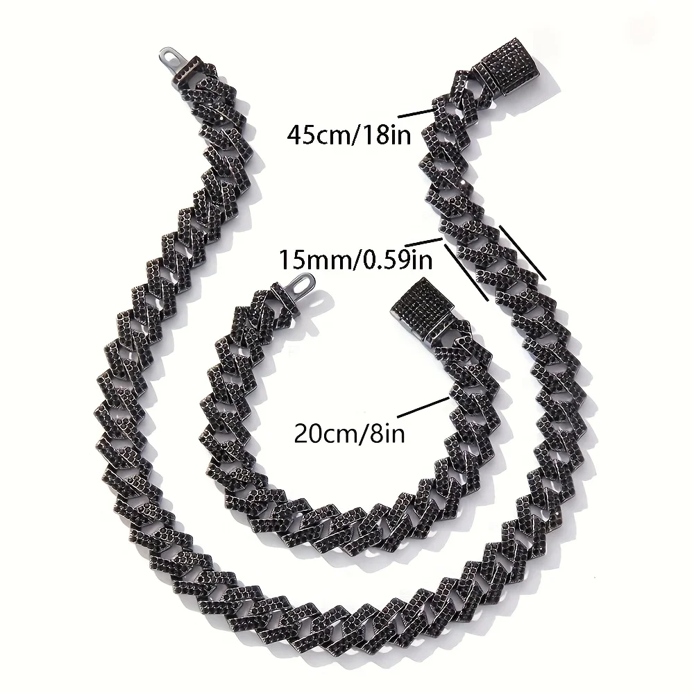 2pc gun black Cuban necklace bracelet set with sparkling rhinestones, hip-hop style, men's handsome rock and bouncing accessorie
2pc gun black Cuban necklace bracelet set with sparkling rhinestones, hip-hop style, men's handsome rock and bouncing accessorie