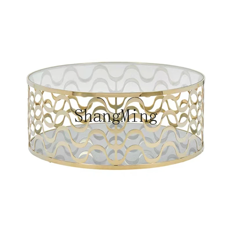 ZYH light luxury glass coffee table metal corrugated modern simple round tea side table
ZYH light luxury glass coffee table metal corrugated modern simple round tea side table