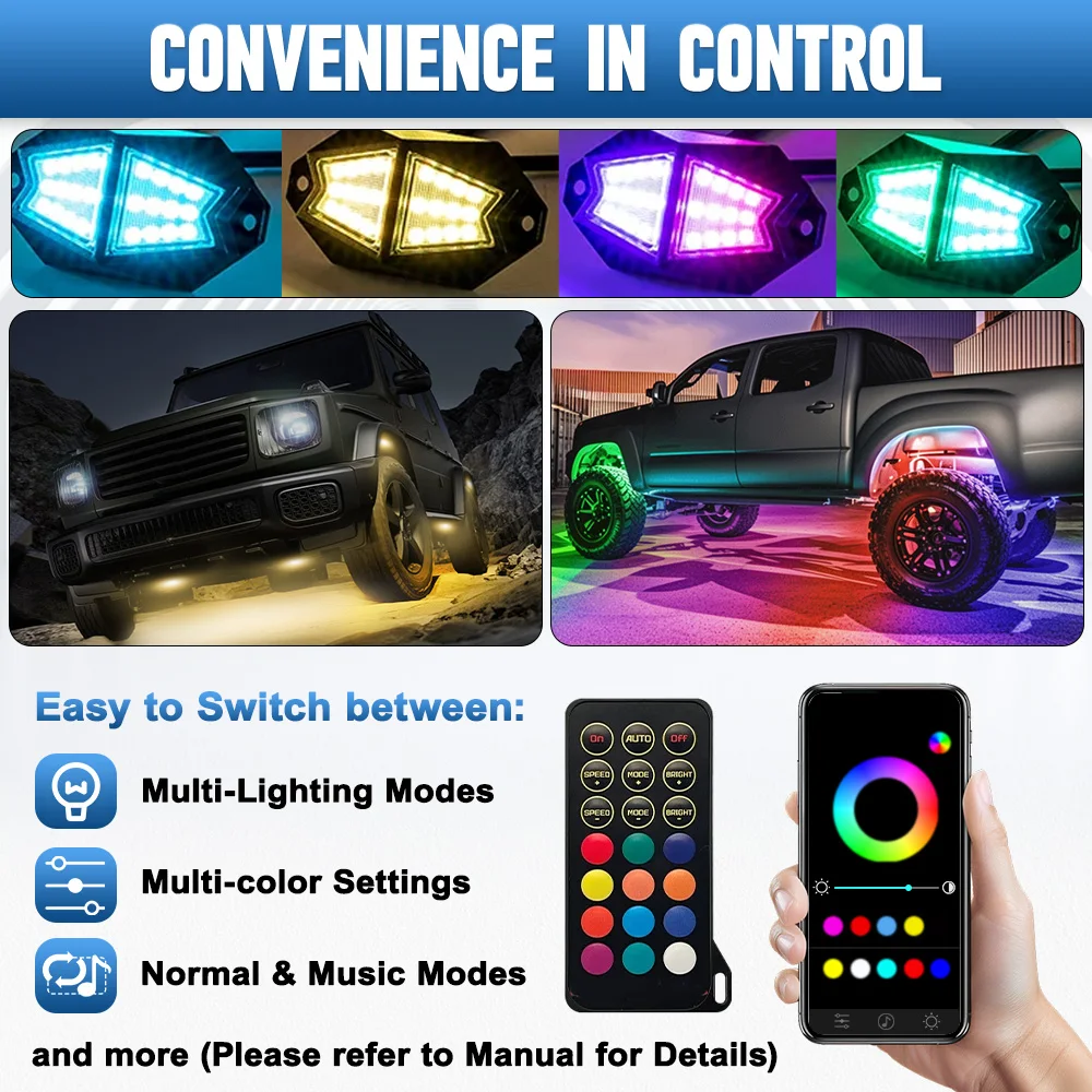 4 шт., 12 В, набор светодиодных фонарей RGB Rock Ambient, универсальный для внедорожного отдыха, UTV, ATV, внедорожника, автомобиля, тележки для гольфа, грузовика
4 шт., 12 В, набор светодиодных фонарей RGB Rock Ambient, универсальный для внедорожного отдыха, UTV, ATV, внедорожника, автомобиля, тележки для гольфа, грузовика