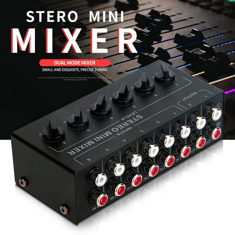 6 Channel Audio Mixer CX600 Audio Mixer Mini Stereo Passive Mixer Ultra-compact Low-noise RCA DJ Equipment for Live and Studio
6 Channel Audio Mixer CX600 Audio Mixer Mini Stereo Passive Mixer Ultra-compact Low-noise RCA DJ Equipment for Live and Studio