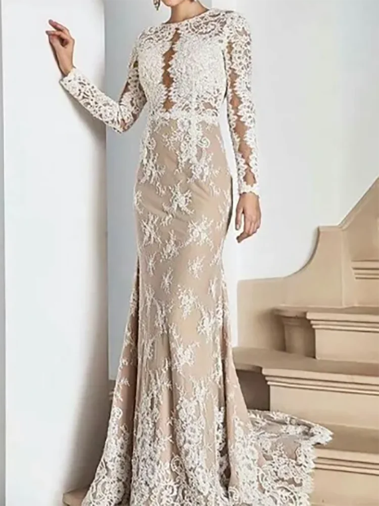 Elegant O-Neck Lace Full Sleeve Mermaid Mother Of Bride Wedding Dresses Bridal Gowns Customized
Elegant O-Neck Lace Full Sleeve Mermaid Mother Of Bride Wedding Dresses Bridal Gowns Customized