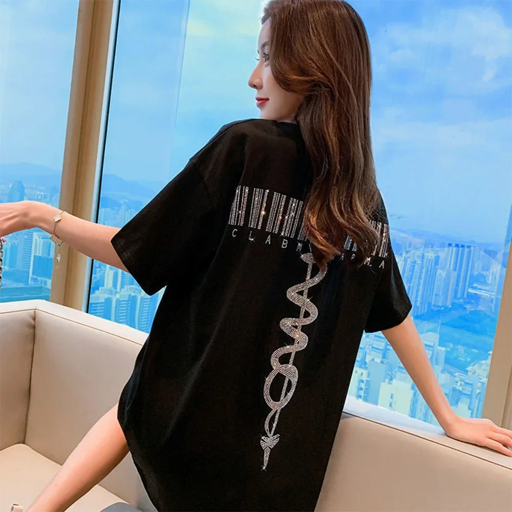 2022 Y2K Black Street Letter Sequins Tees Round Neck Summer Tops Women rhinestones T-shirt Mid-length Top 40-150KG
2022 Y2K Black Street Letter Sequins Tees Round Neck Summer Tops Women rhinestones T-shirt Mid-length Top 40-150KG