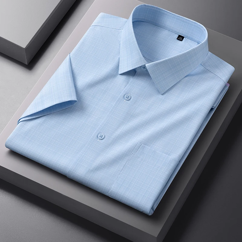 New in shirt elastic summer short sleeve shirts for men slim fit formal plain shirt soft anti-wrinkle plaid office clothes
New in shirt elastic summer short sleeve shirts for men slim fit formal plain shirt soft anti-wrinkle plaid office clothes