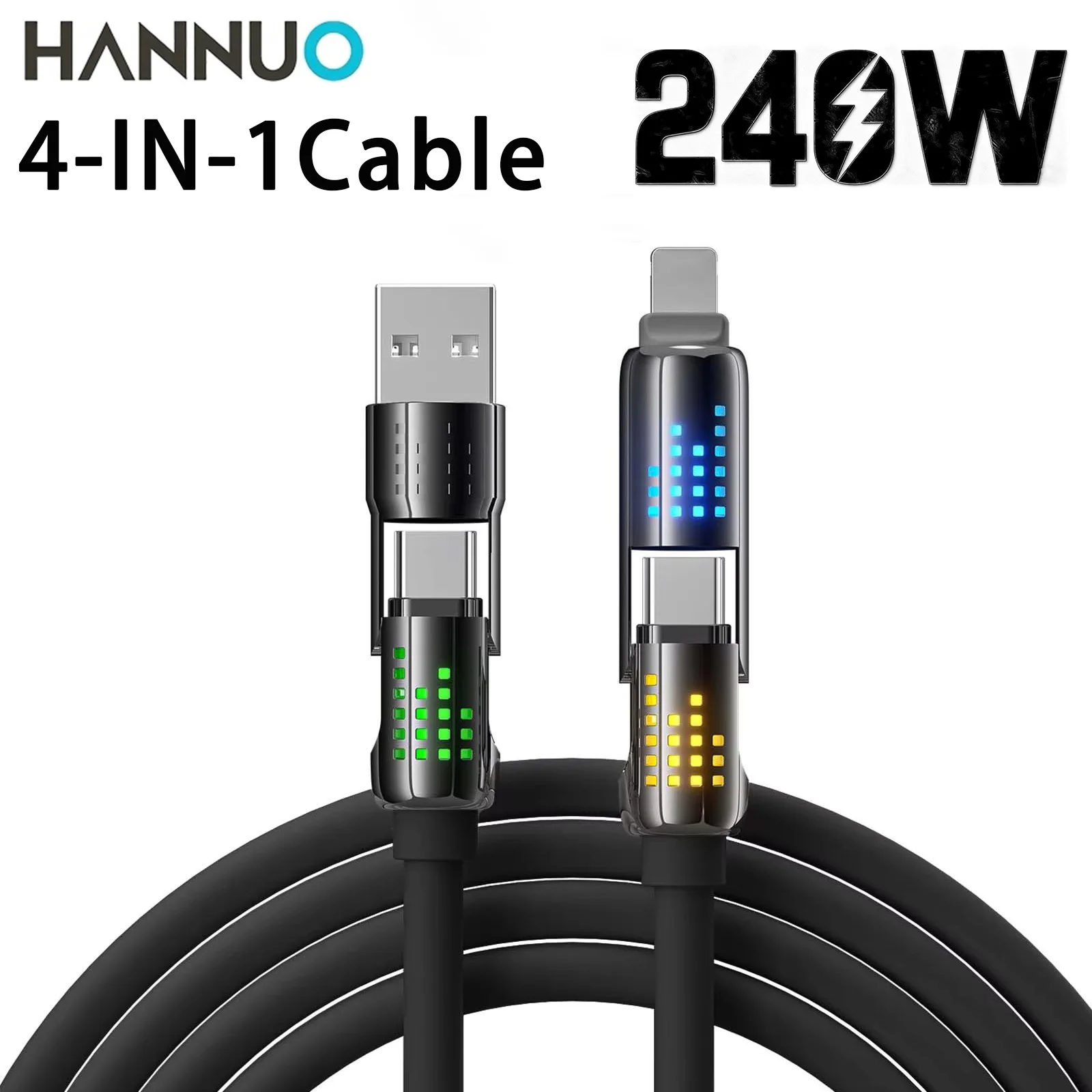 HANNUO 4 in 1 Functional 240W Super Fast Charge USB Type C RGB Breathing Light Data Cable For iPhone Huawei Samsung Xiaomi USB C
HANNUO 4 in 1 Functional 240W Super Fast Charge USB Type C RGB Breathing Light Data Cable For iPhone Huawei Samsung Xiaomi USB C