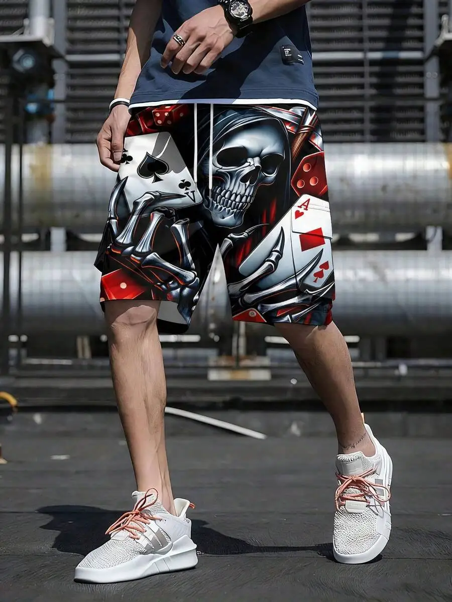Mens 3D Printed Casual Shorts With Skull And Cards Pattern Red Black Accents
Mens 3D Printed Casual Shorts With Skull And Cards Pattern Red Black Accents