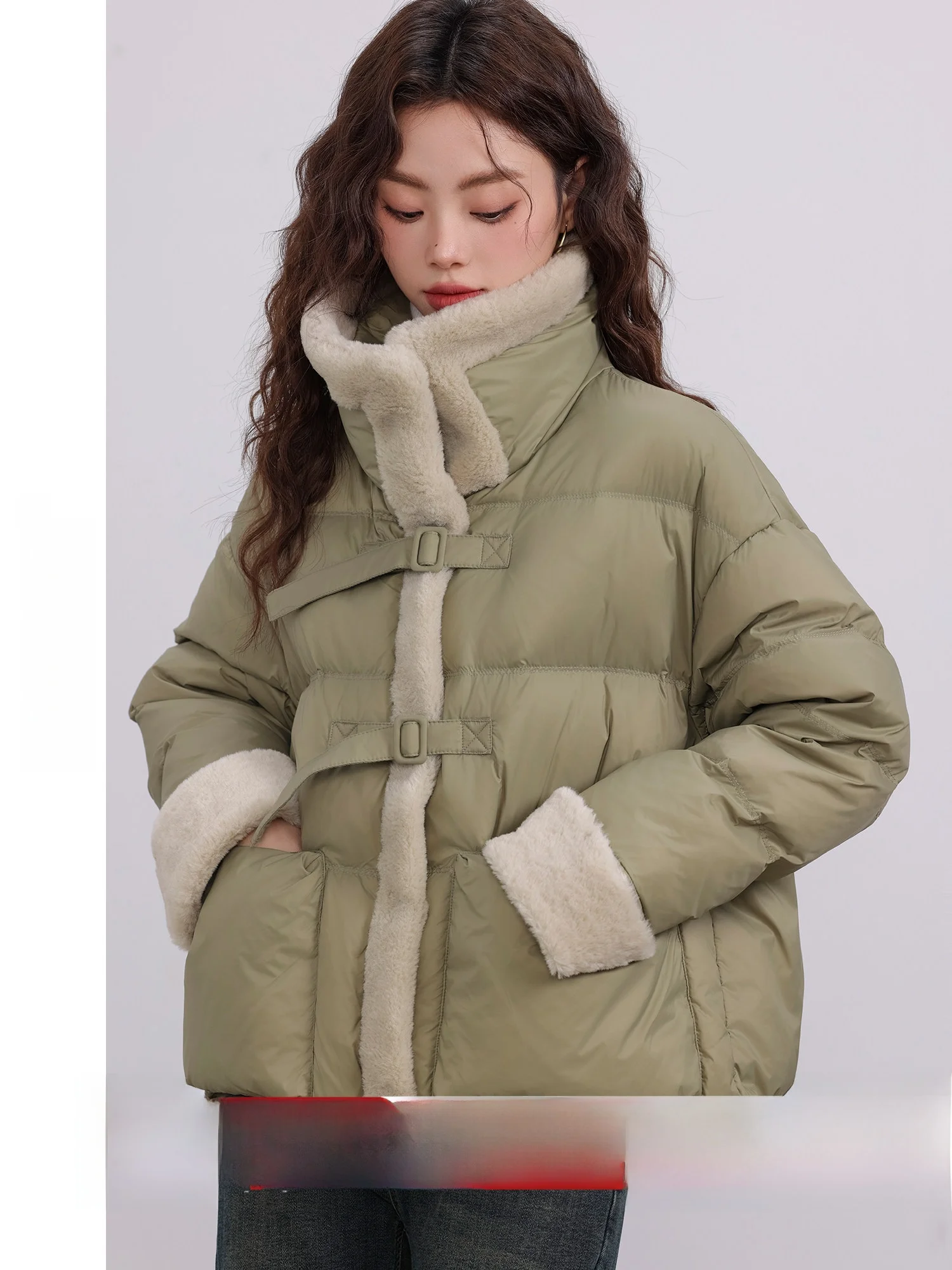 Warm Green Fleece Lined Stand Collar down Jacket Women's Fashion Commute Style Korean Version Nylon Material Thick Long Sleeve
Warm Green Fleece Lined Stand Collar down Jacket Women's Fashion Commute Style Korean Version Nylon Material Thick Long Sleeve