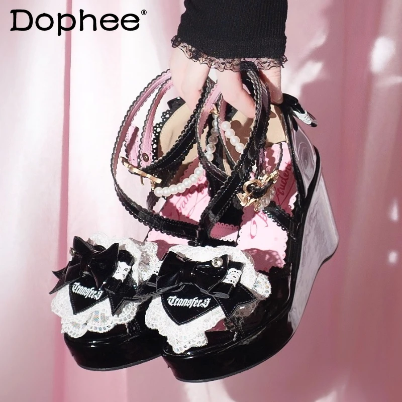 Original Japanese Lolita Style Black Fish Mouth Sandals Summer New Girl's Woman's Sweet Bow Lace Platform Shoes Lo Cos Pumps
Original Japanese Lolita Style Black Fish Mouth Sandals Summer New Girl's Woman's Sweet Bow Lace Platform Shoes Lo Cos Pumps