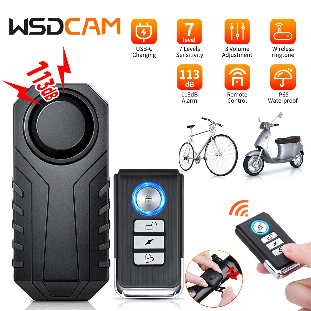 WSDCAM 113 дБ велосипедная сигнализация с дистанционным управлением, беспроводная анти-потерянная сигнализация, водонепроницаемая сигнализация для мотоцикла, литиевая батарея 700 мАч
WSDCAM 113 дБ велосипедная сигнализация с дистанционным управлением, беспроводная анти-потерянная сигнализация, водонепроницаемая сигнализация для мотоцикла, литиевая батарея 700 мАч
