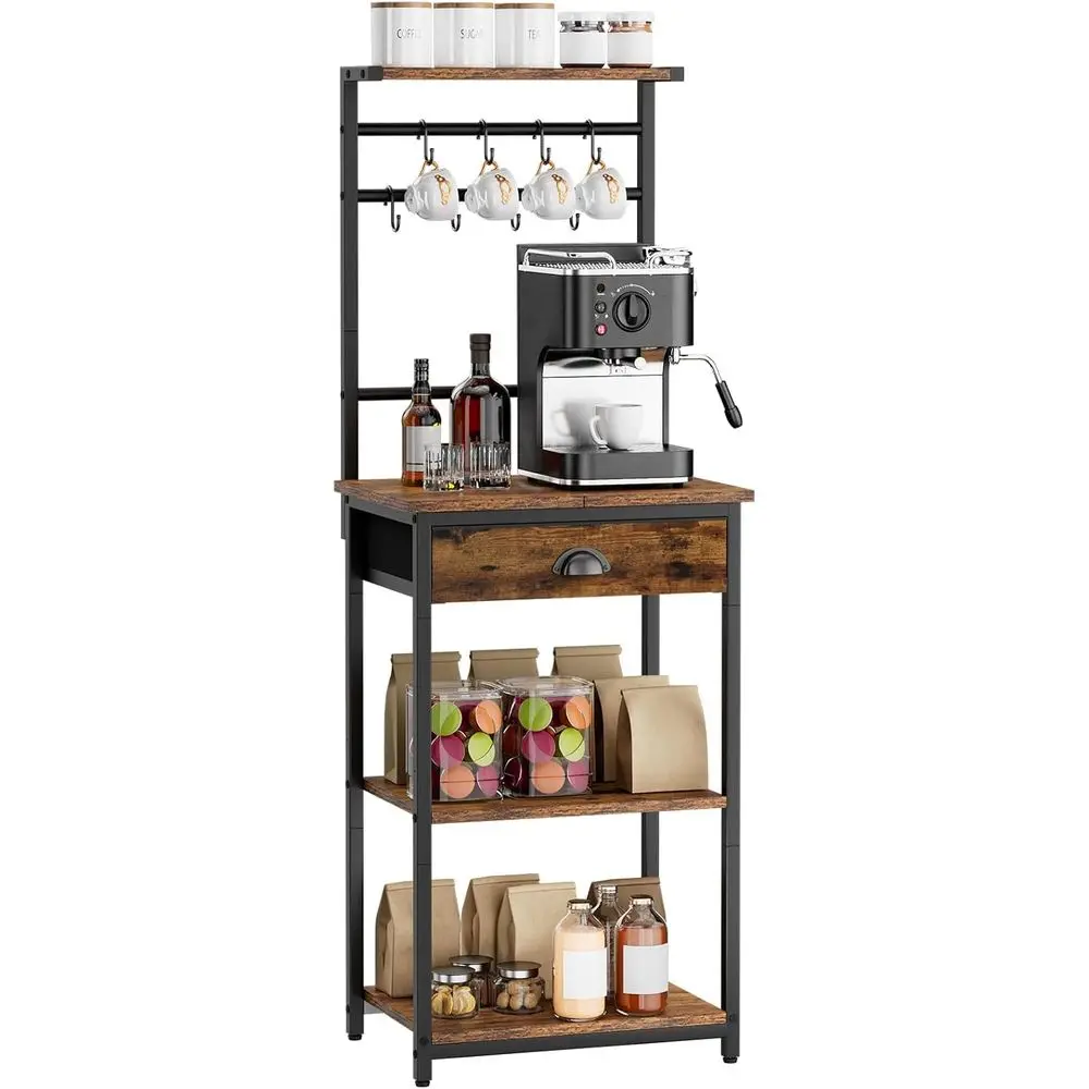 5 Tier Coffee Bar Station, Coffee Stand with Fabric Drawers, 8 S-Shaped Hooks, Corner Bar Cabinet, Height Adjustable, Bake
5 Tier Coffee Bar Station, Coffee Stand with Fabric Drawers, 8 S-Shaped Hooks, Corner Bar Cabinet, Height Adjustable, Bake