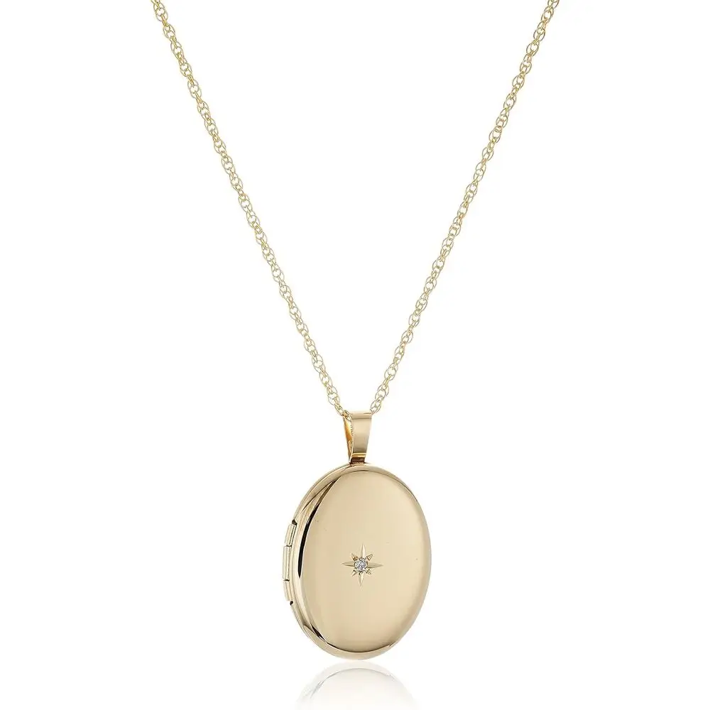 14K Gold Polished Oval Pendant Locket with 0.01 cttw Genuine Diamond, 18 Chain
14K Gold Polished Oval Pendant Locket with 0.01 cttw Genuine Diamond, 18 Chain