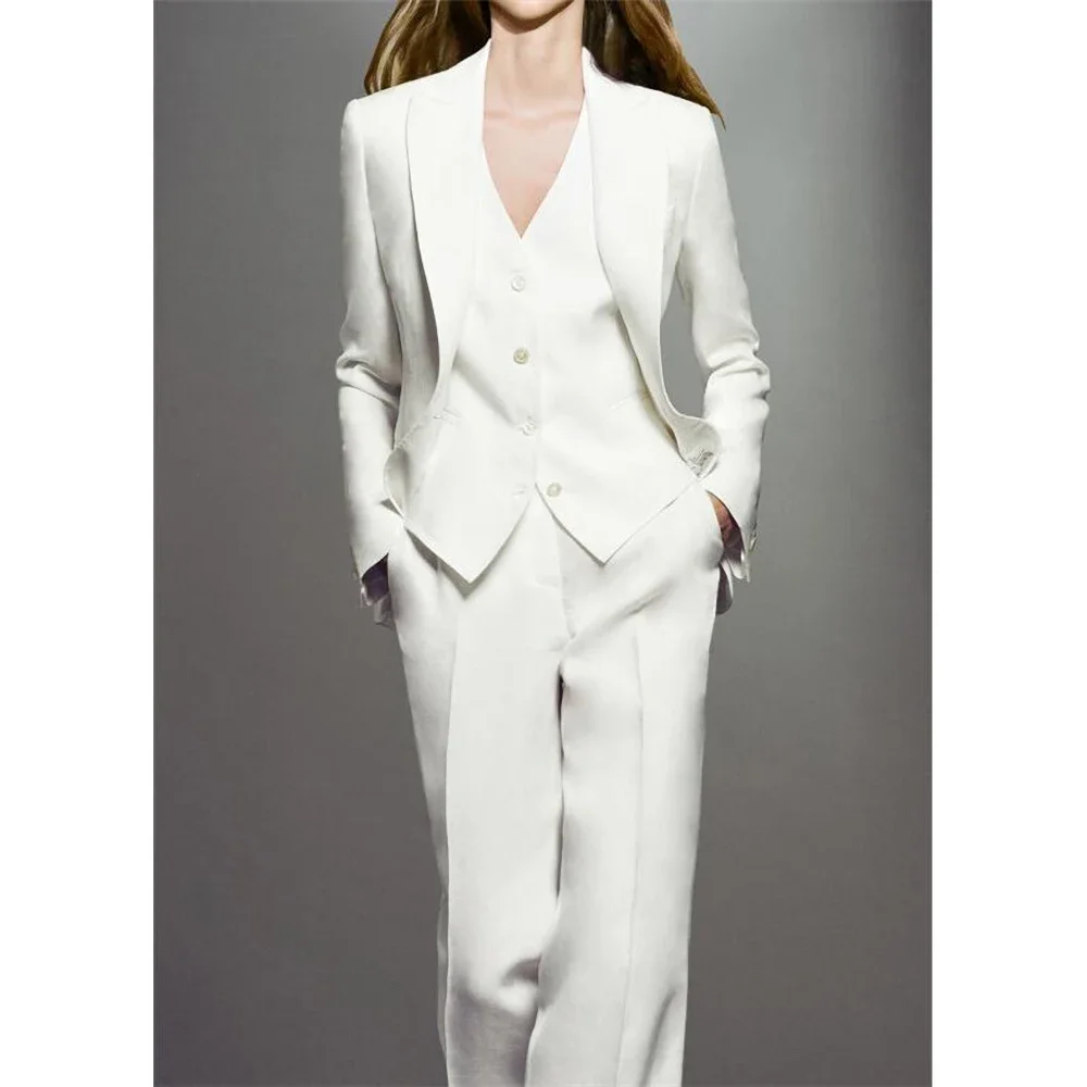 Elegant Women's Sets New Arrival Fashion White Notch Lapel Blazer Office Lady Formal Dress Casual Slim Fit Pants Set 3 Piece
Elegant Women's Sets New Arrival Fashion White Notch Lapel Blazer Office Lady Formal Dress Casual Slim Fit Pants Set 3 Piece