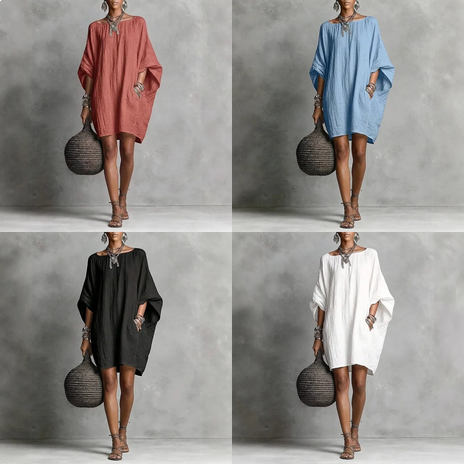 Spring Summer Casual Loose Dress Batwing Sleeve Linen Look Dresses Shift Top
Spring Summer Casual Loose Dress Batwing Sleeve Linen Look Dresses Shift Top