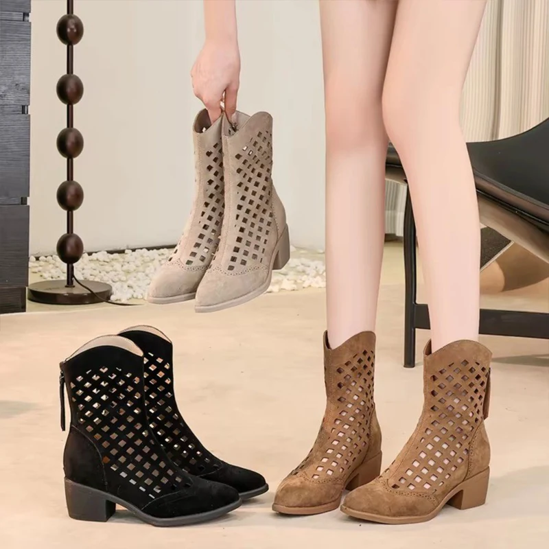 Fashionable Hollow out Mid-Calf Boot Women's Thick Heel Fashion Boot Versatile Western Style Summer New Arrival Breathable
Fashionable Hollow out Mid-Calf Boot Women's Thick Heel Fashion Boot Versatile Western Style Summer New Arrival Breathable