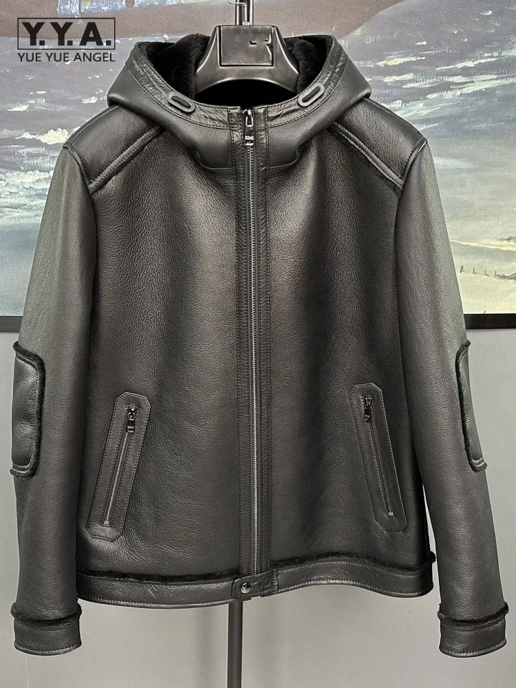 Casual Mens Winter Zipper Black Wide Waisted Sheepskin Genuine Leather Warm Hooded Coat Fashion Male Business Jackets Outwear
Casual Mens Winter Zipper Black Wide Waisted Sheepskin Genuine Leather Warm Hooded Coat Fashion Male Business Jackets Outwear