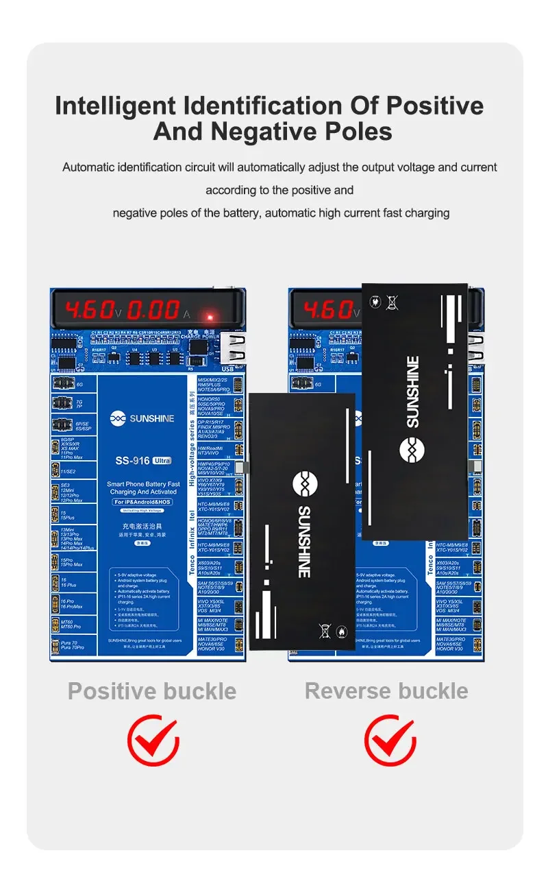 SUNSHINE SS-916 Ultra iP6-16promax Universal Battery Activation Board for Mobile Phone Compatible Android Repair Tool
SUNSHINE SS-916 Ultra iP6-16promax Universal Battery Activation Board for Mobile Phone Compatible Android Repair Tool